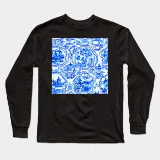 Blue and white chinoiserie tiles sketch Long Sleeve T-Shirt